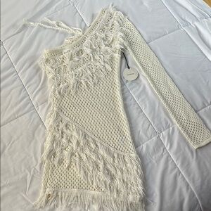 White Fringe Knit Dress